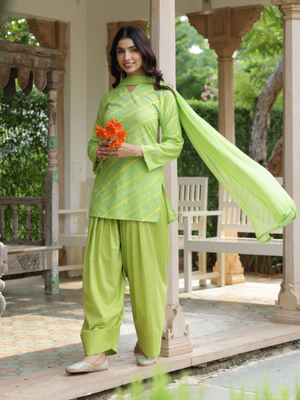 Meher Lime Green Cotton Farshi Salwar Suit Set