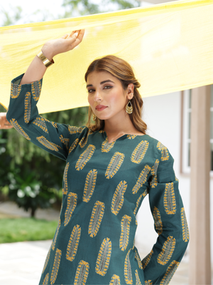 Ziya Bottle Green Cotton Farshi Salwar Suit Set
