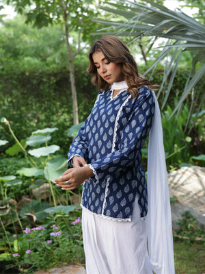 Nyla Navy Blue Cotton Farshi Salwar Suit Set