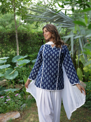 Nyla Navy Blue Cotton Farshi Salwar Suit Set