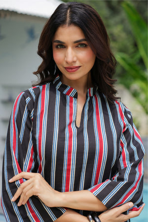 Saanjh Black Striped Cotton Co-ord Set