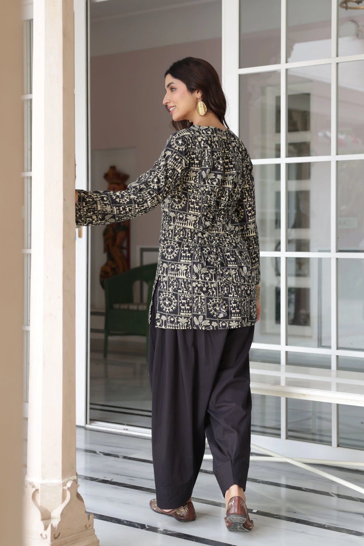Nazm Black Printed Cotton Farshi Salwar Set
