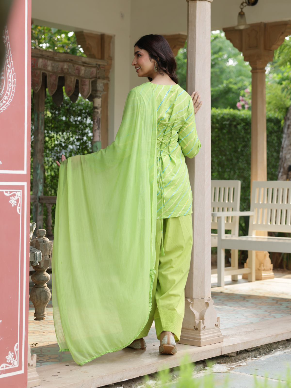 Meher Lime Green Cotton Farshi Salwar Suit Set