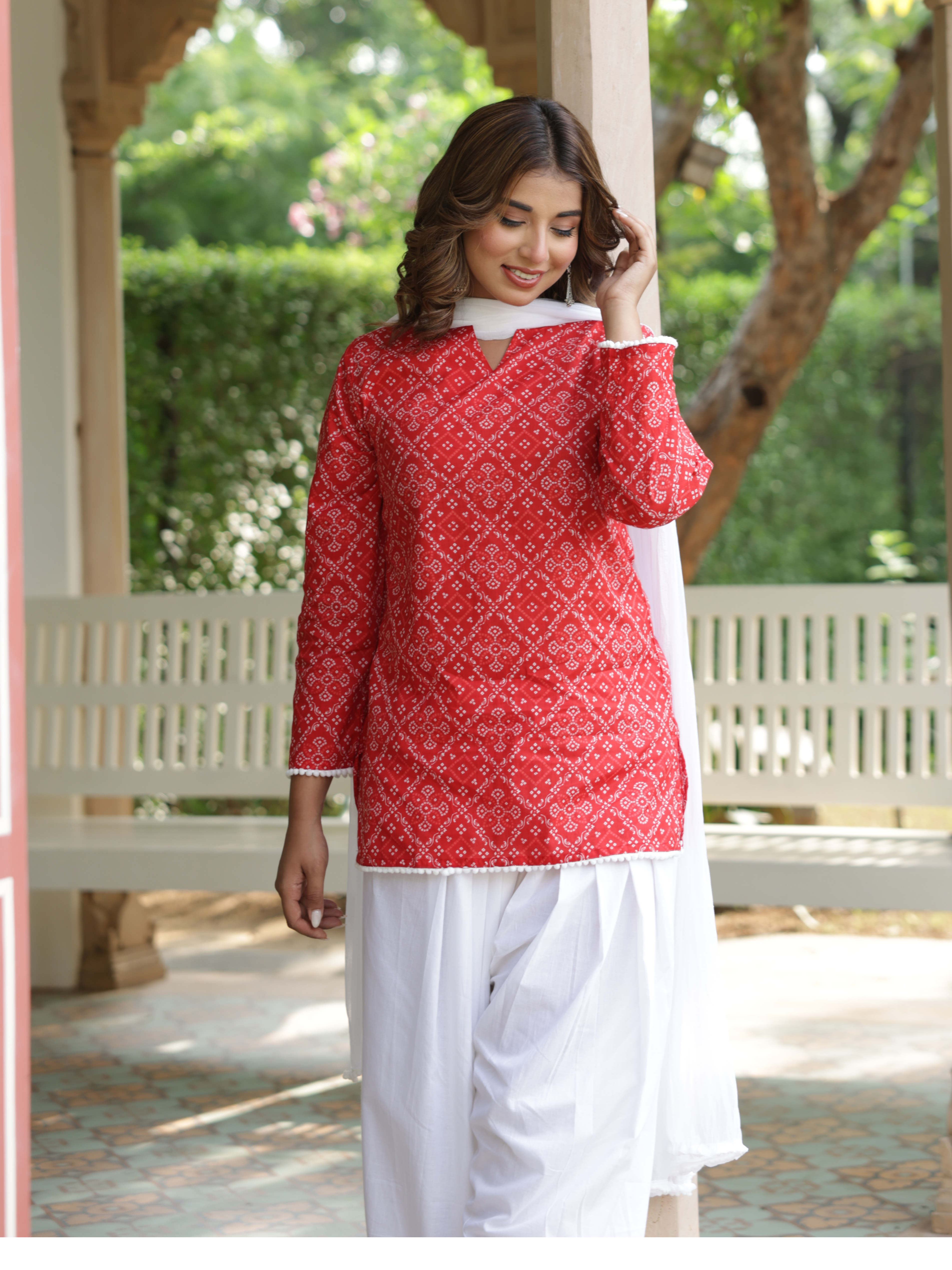 Riva Red Cotton Farshi Salwar Suit Set