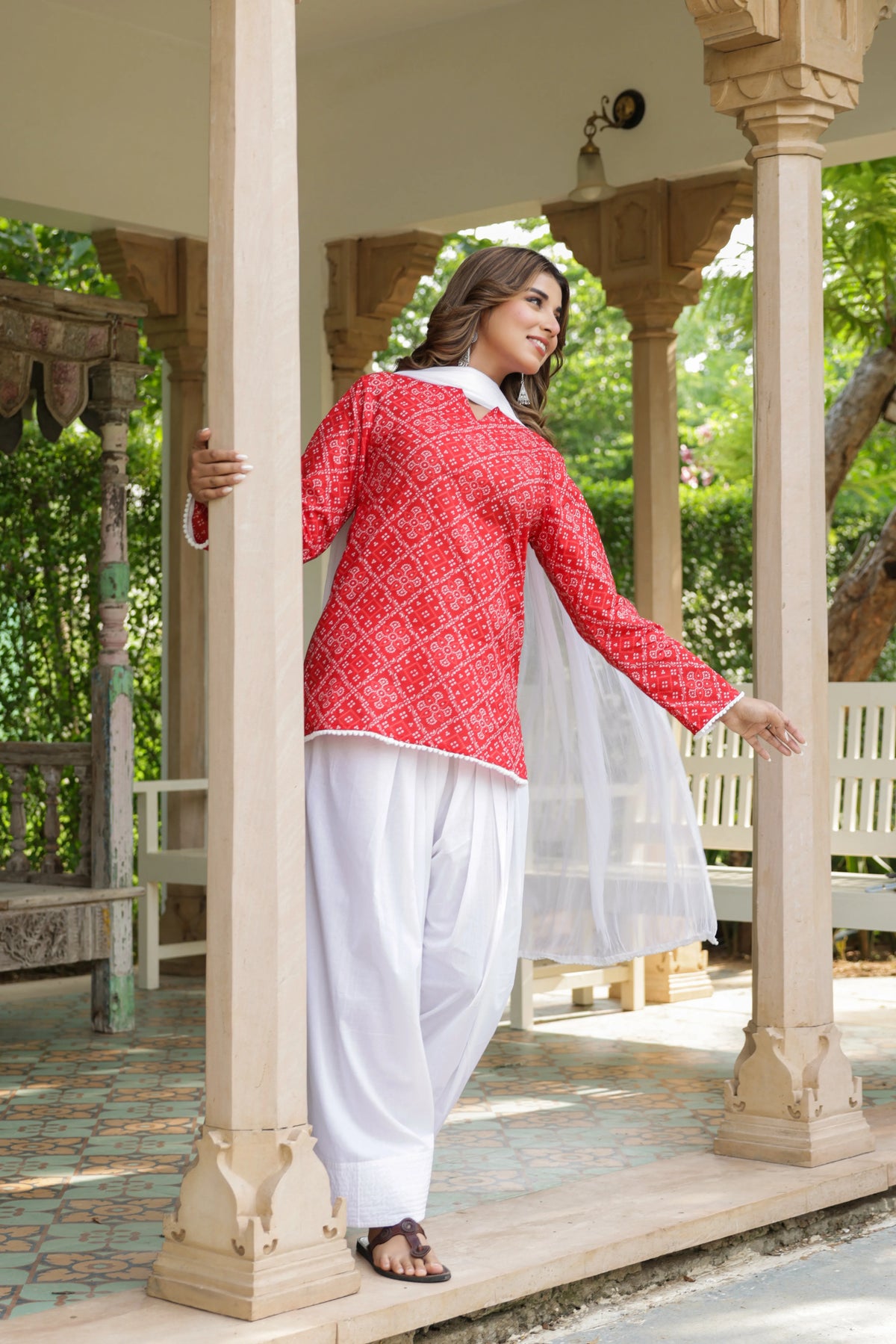 Riva Red Cotton Farshi Salwar Suit Set