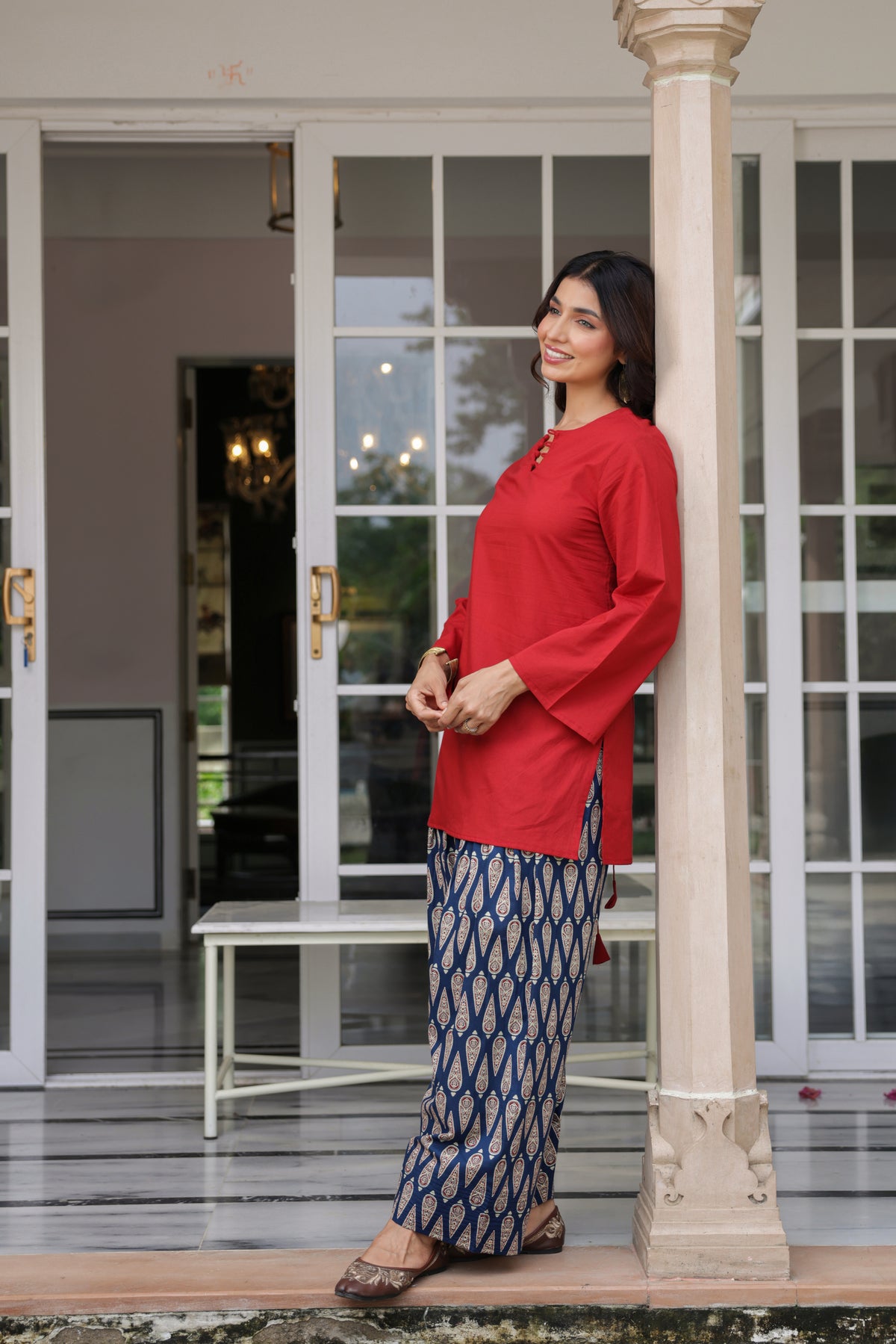 Rosalie Red Cotton Printed Farshi Salwar Set