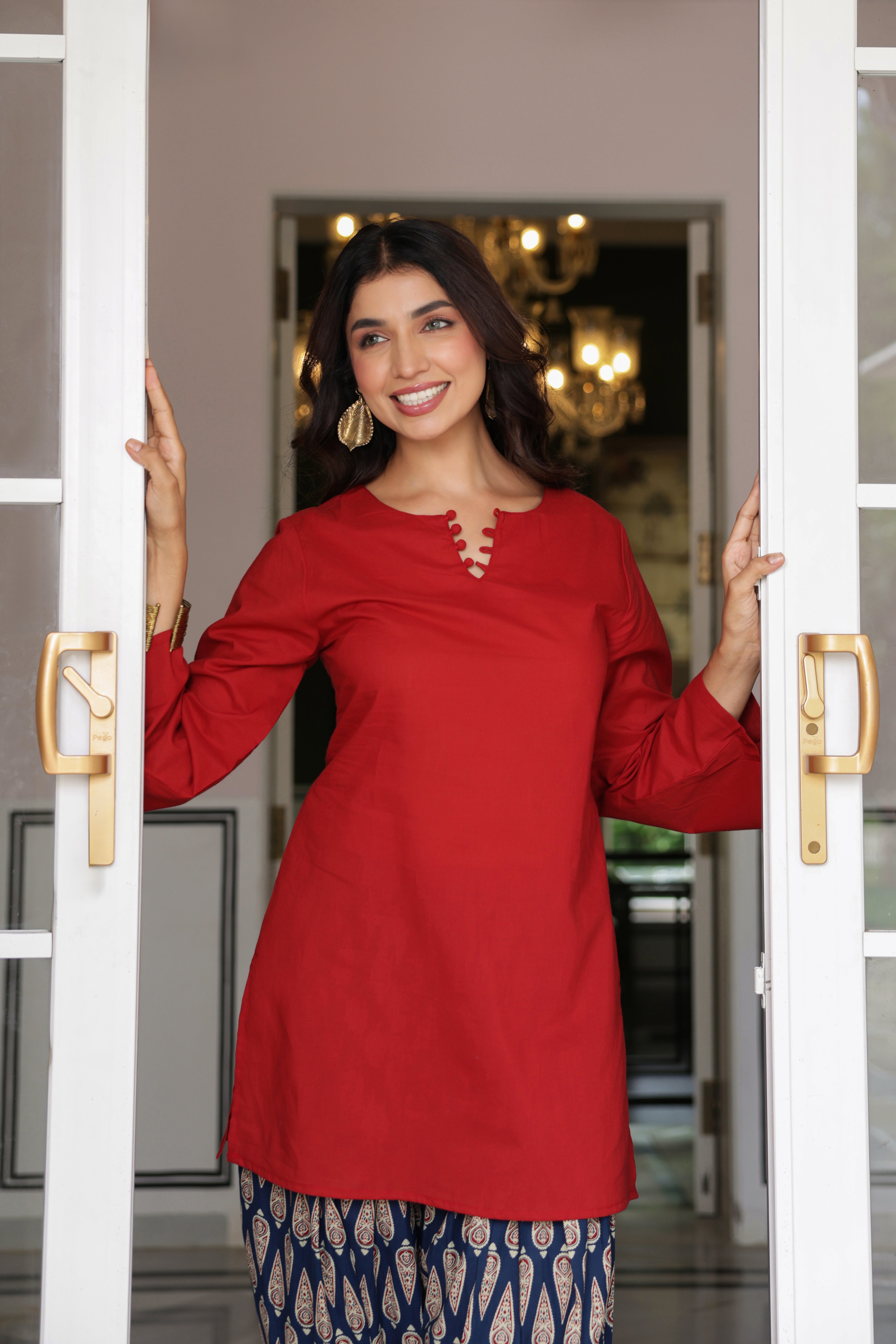 Rosalie Red Cotton Printed Farshi Salwar Set
