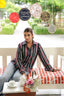 Neer black cotton striped shirt with red blue and white vertical stripes for women by DhagaSaaga