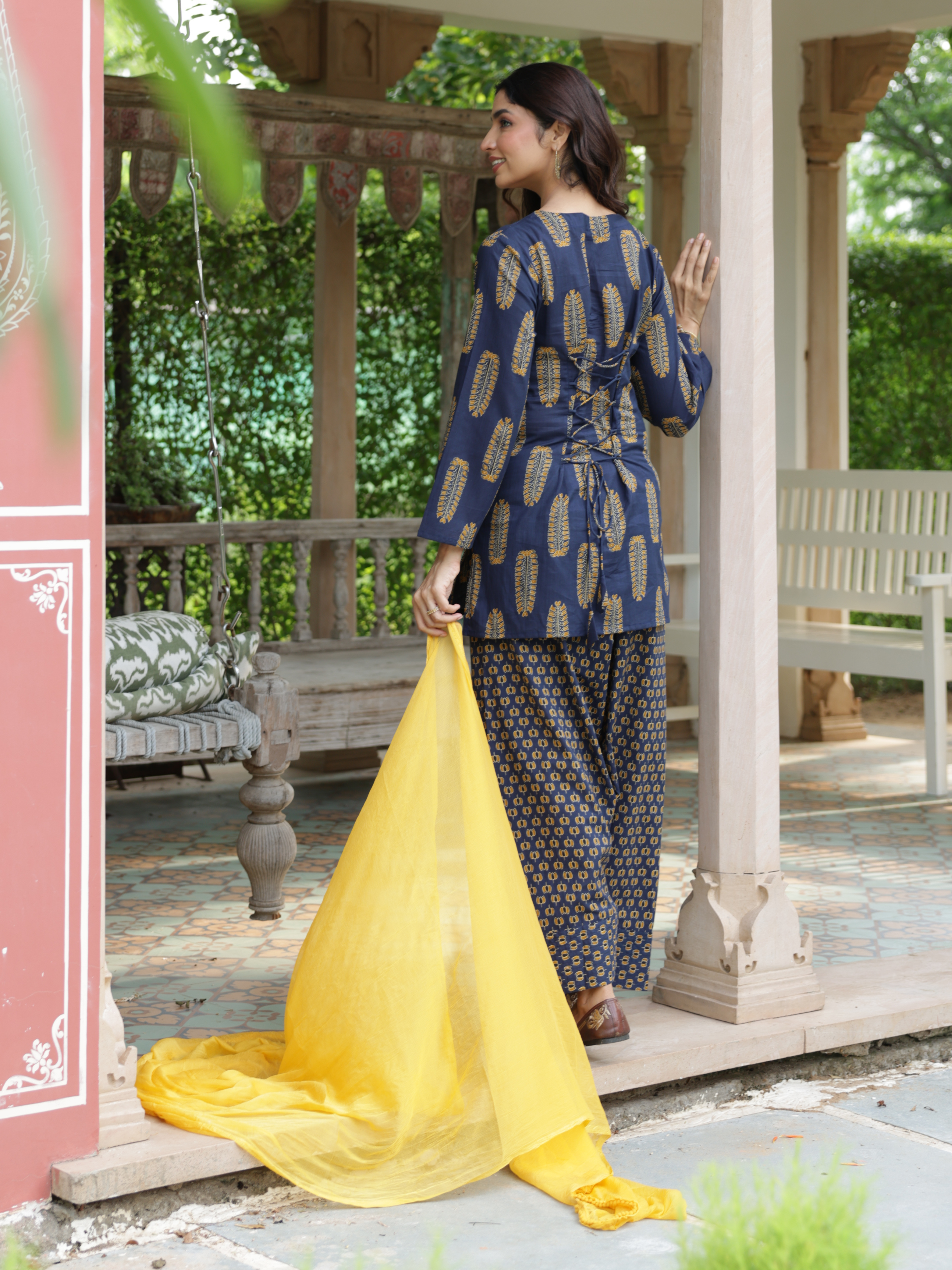 Noor Navy Blue Cotton Farshi Salwar Suit Set