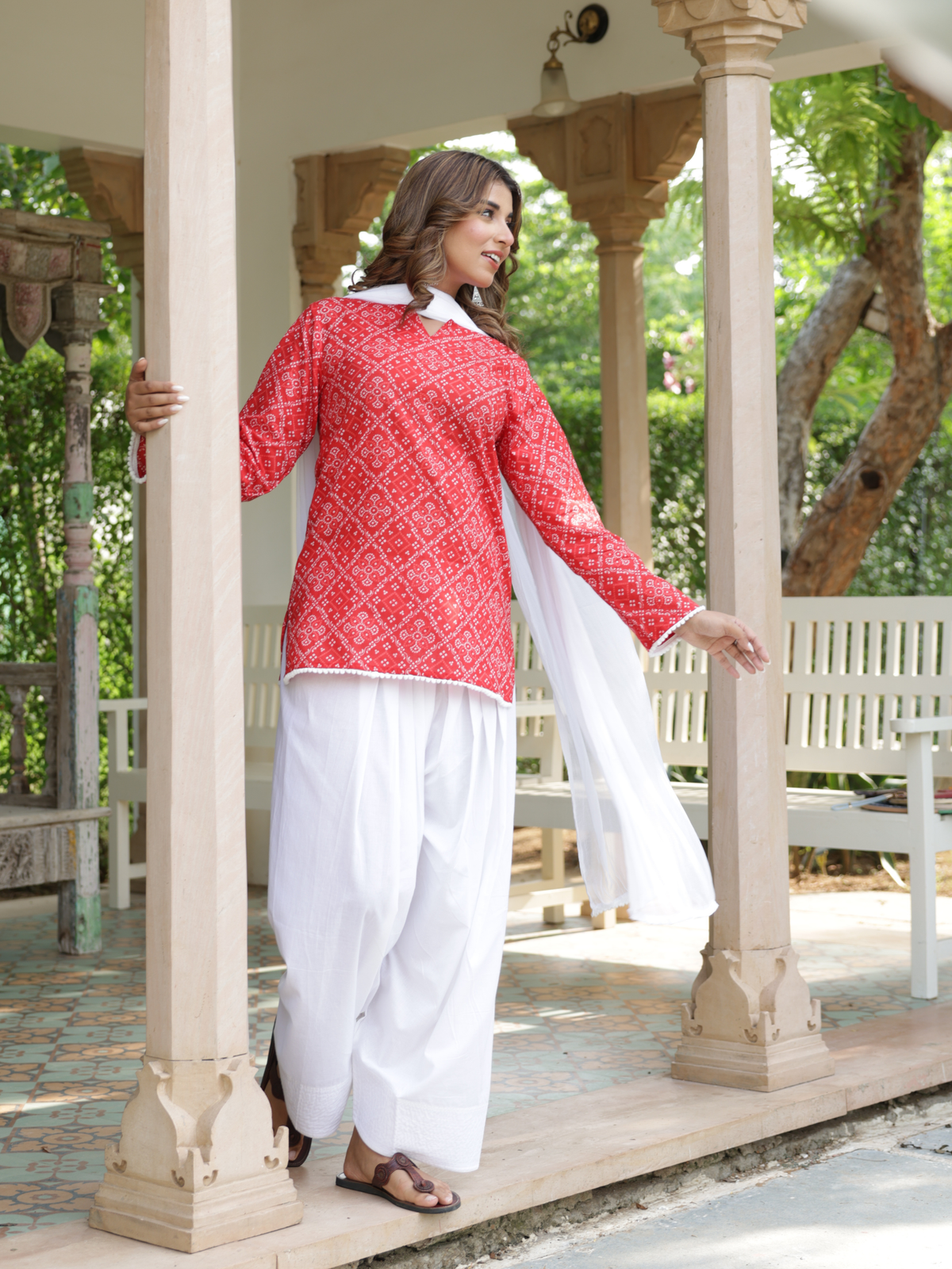 Riva Red Cotton Farshi Salwar Suit Set