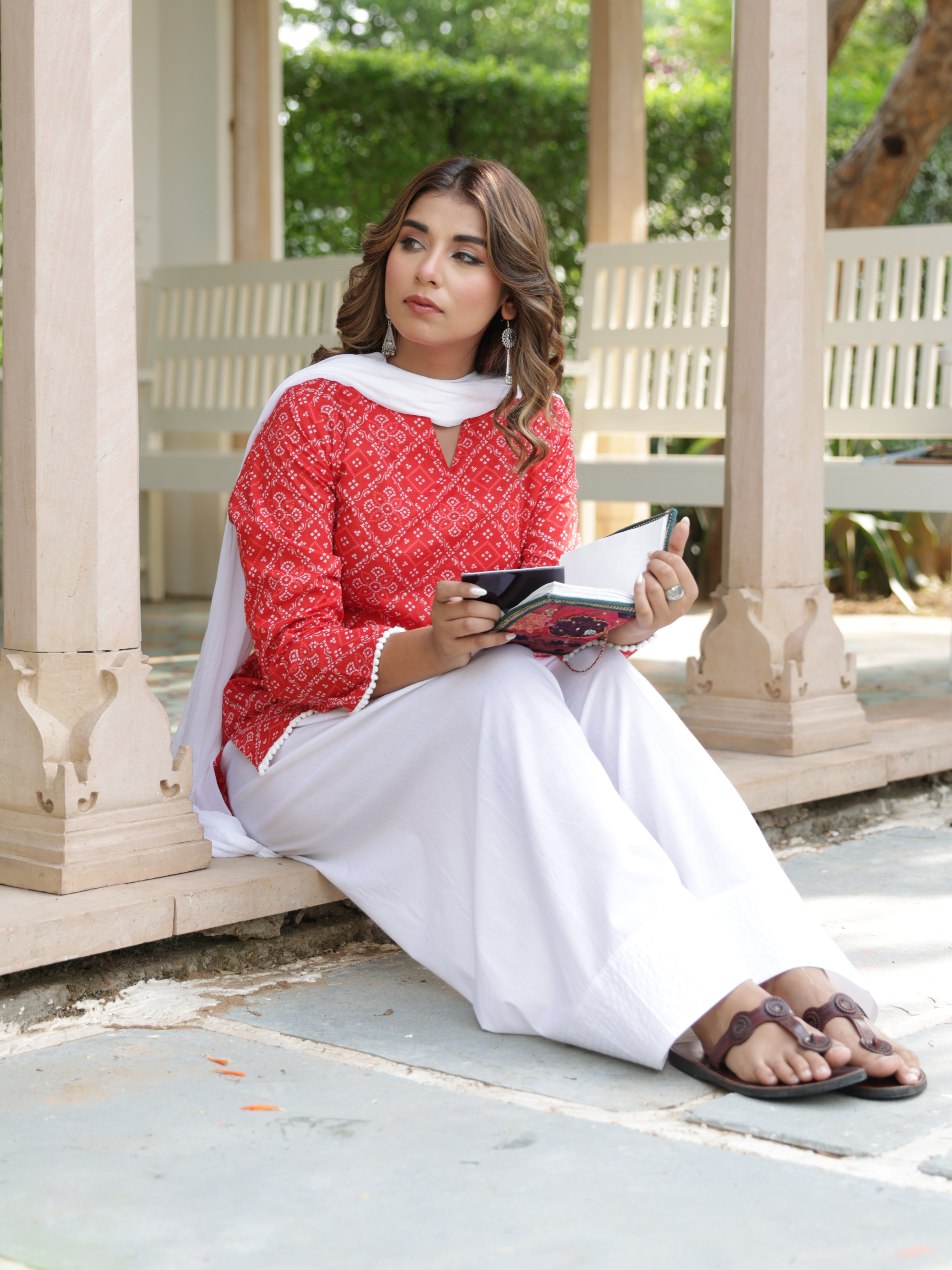 Riva Red Cotton Farshi Salwar Suit Set