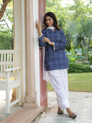 Aira Indigo Blue Cotton Farshi Salwar Suit Set