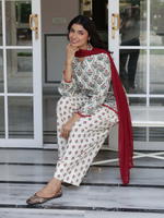 Gulnaar Ivory Floral Cotton Farshi Salwar Suit Set