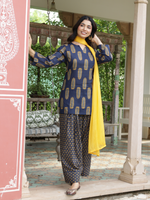 Noor Navy Blue Cotton Farshi Salwar Suit Set