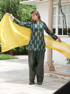 Ziya Bottle Green Cotton Farshi Salwar Suit Set