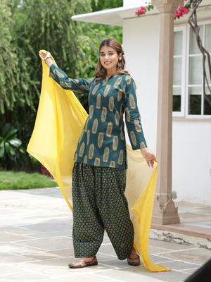 Ziya Bottle Green Cotton Farshi Salwar Suit Set