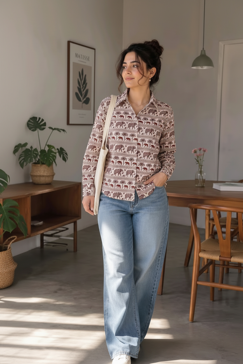 Kavya Cotton Printed Shirt — Relaxed Fit Full Sleeve Shirt