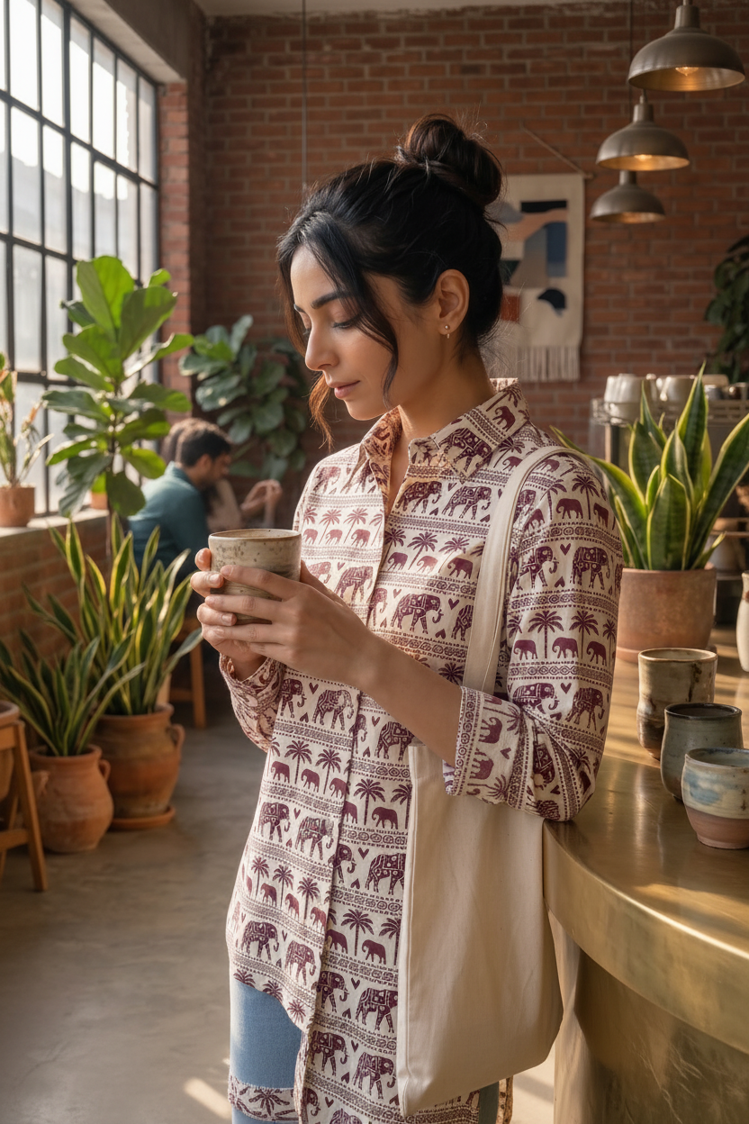 Kavya Cotton Printed Shirt — Relaxed Fit Full Sleeve Shirt