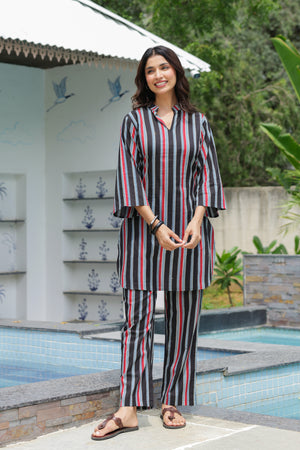 Saanjh Black Striped Cotton Co-ord Set