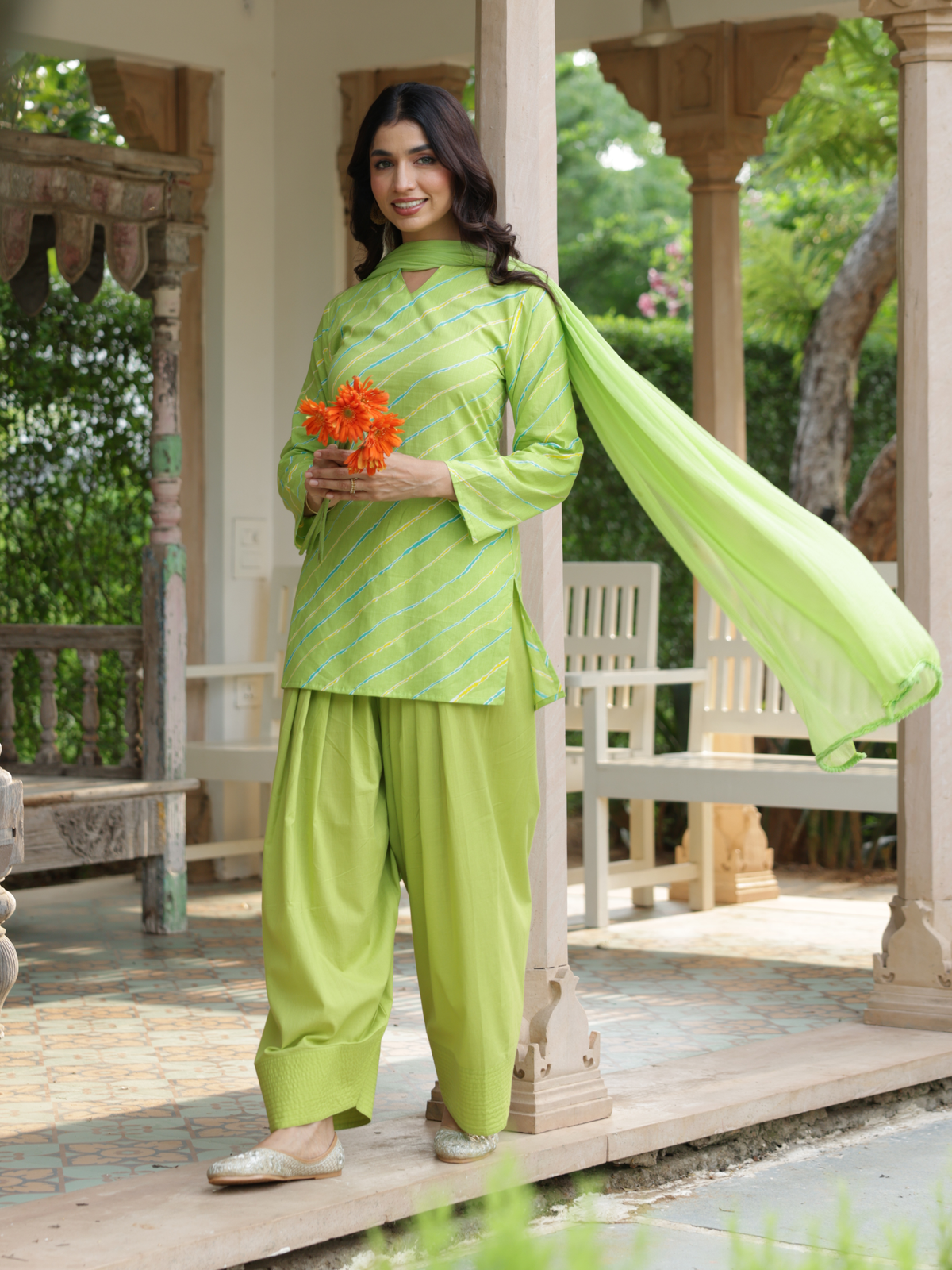 Meher Lime Green Cotton Farshi Salwar Suit Set
