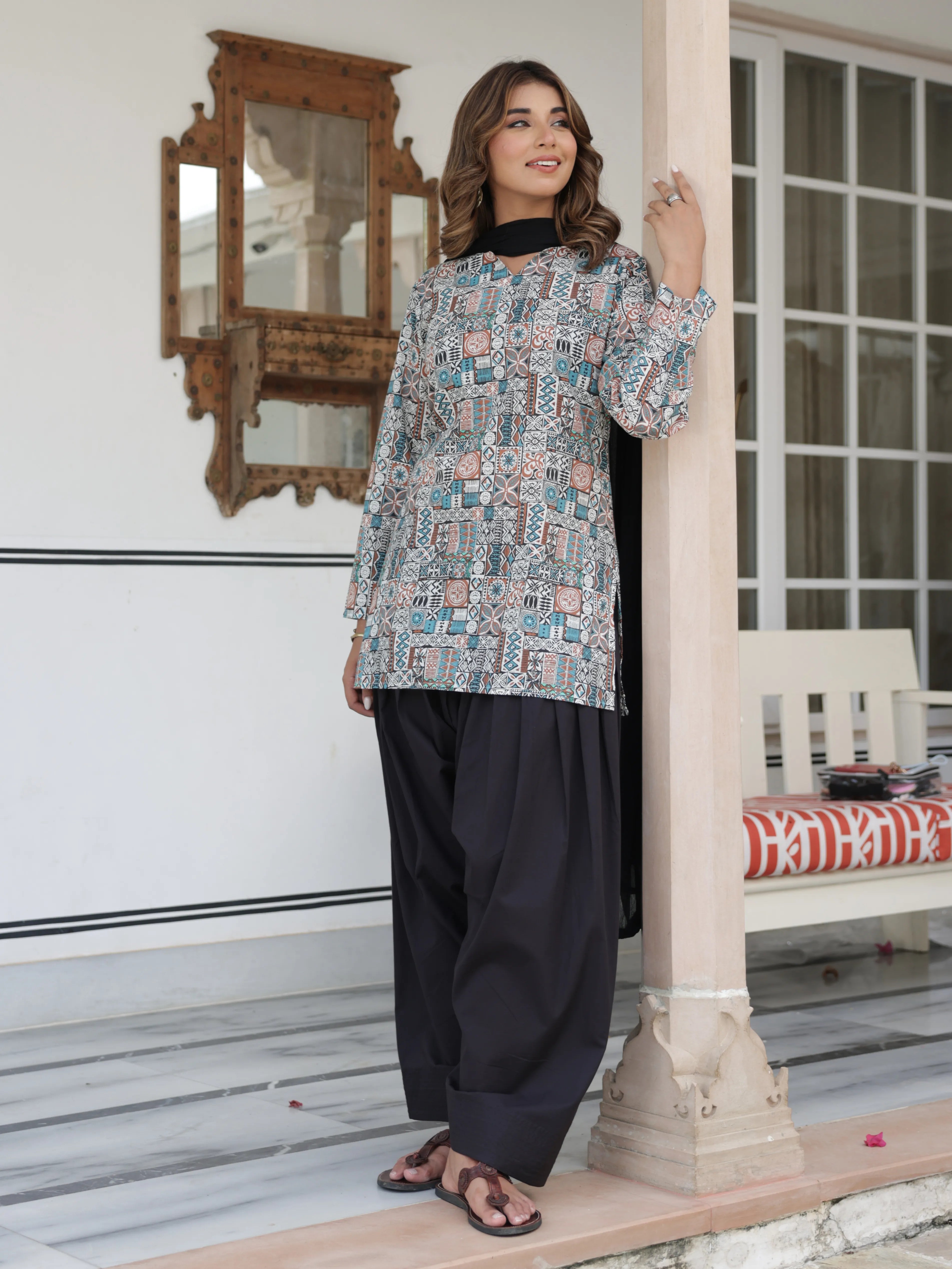 Maira Multicolour Cotton Farshi Salwar Suit Set