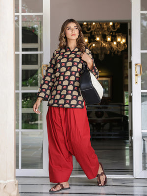 Vera Black Elephant Print Cotton Farshi Salwar Set