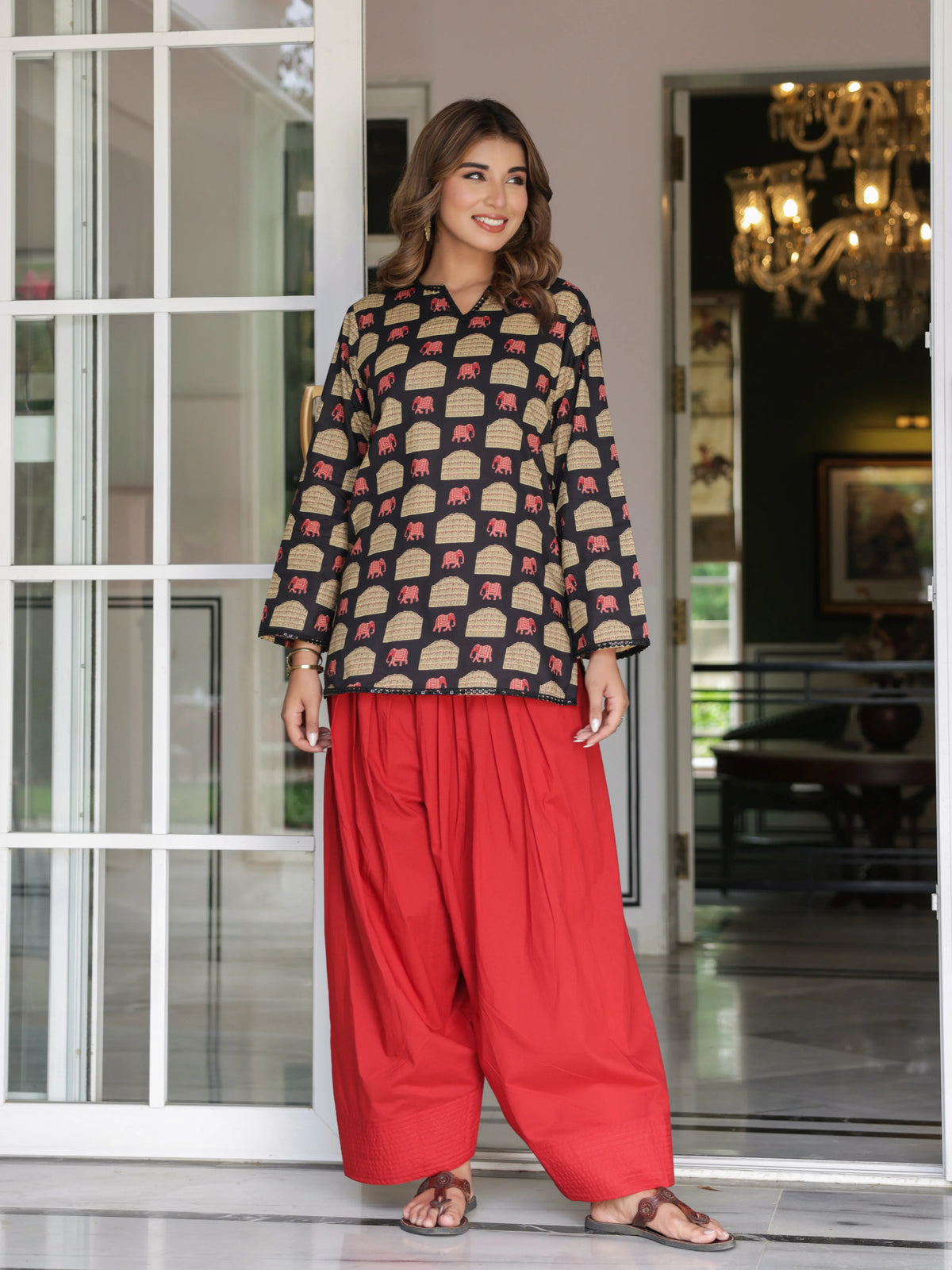 Vera Black Elephant Print Cotton Farshi Salwar Set