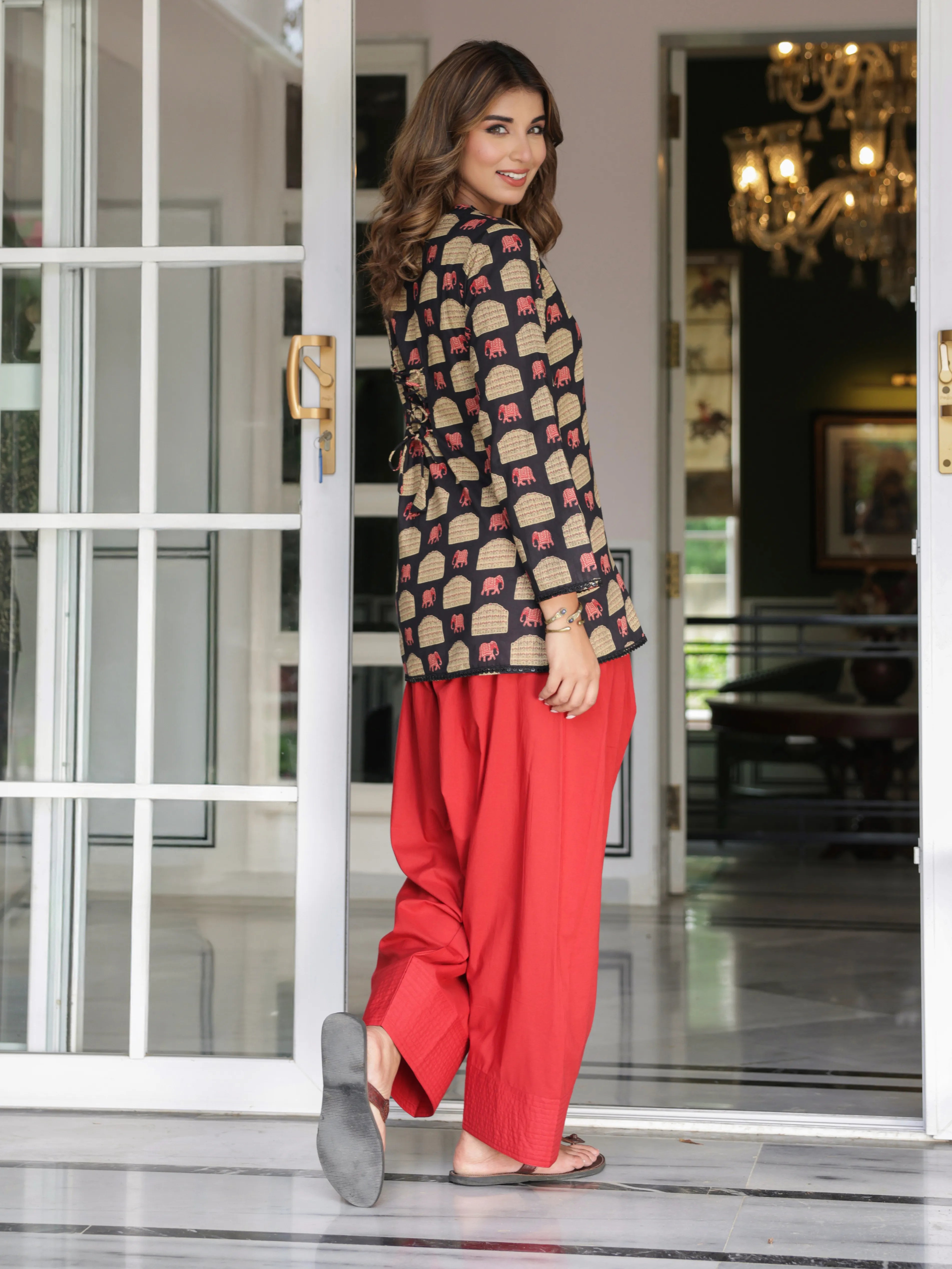 Vera Black Elephant Print Cotton Farshi Salwar Set