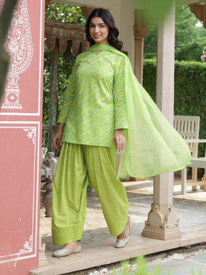 Meher Lime Green Cotton Farshi Salwar Suit Set