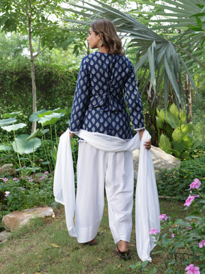 Nyla Navy Blue Cotton Farshi Salwar Suit Set