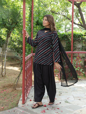 Elara Black Leheriya Cotton Farshi Salwar Suit Set