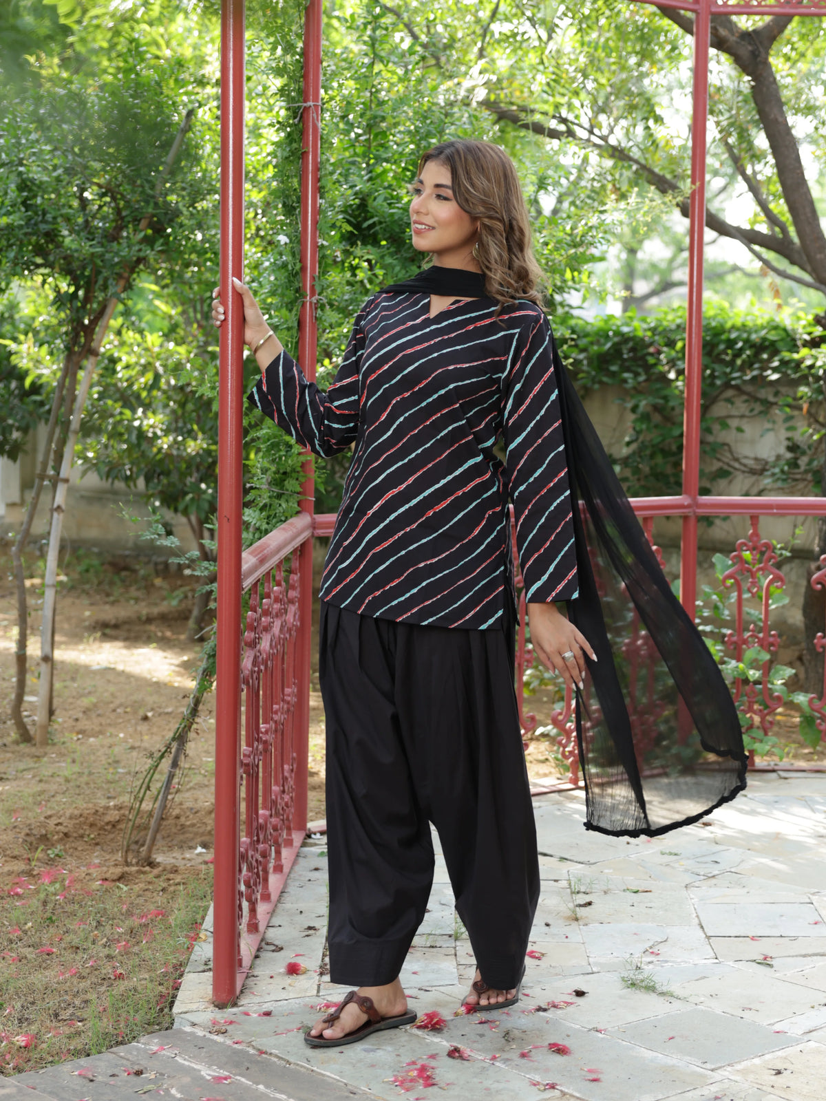 Elara Black Leheriya Cotton Farshi Salwar Suit Set