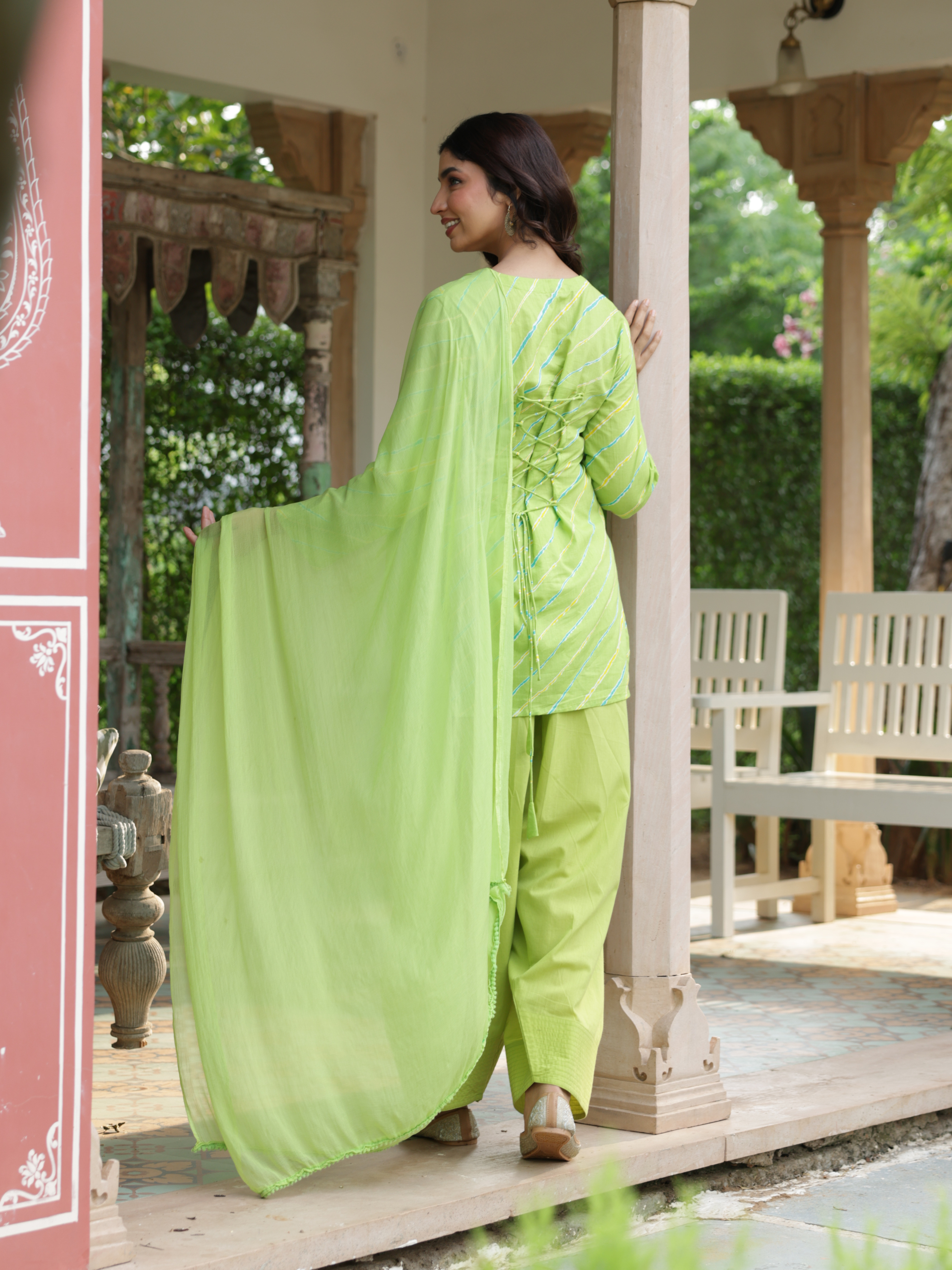 Meher Lime Green Cotton Farshi Salwar Suit Set