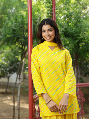 Aurelia Yellow Leheriya Cotton Farshi Salwar Suit Set