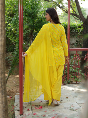 Aurelia Yellow Leheriya Cotton Farshi Salwar Suit Set