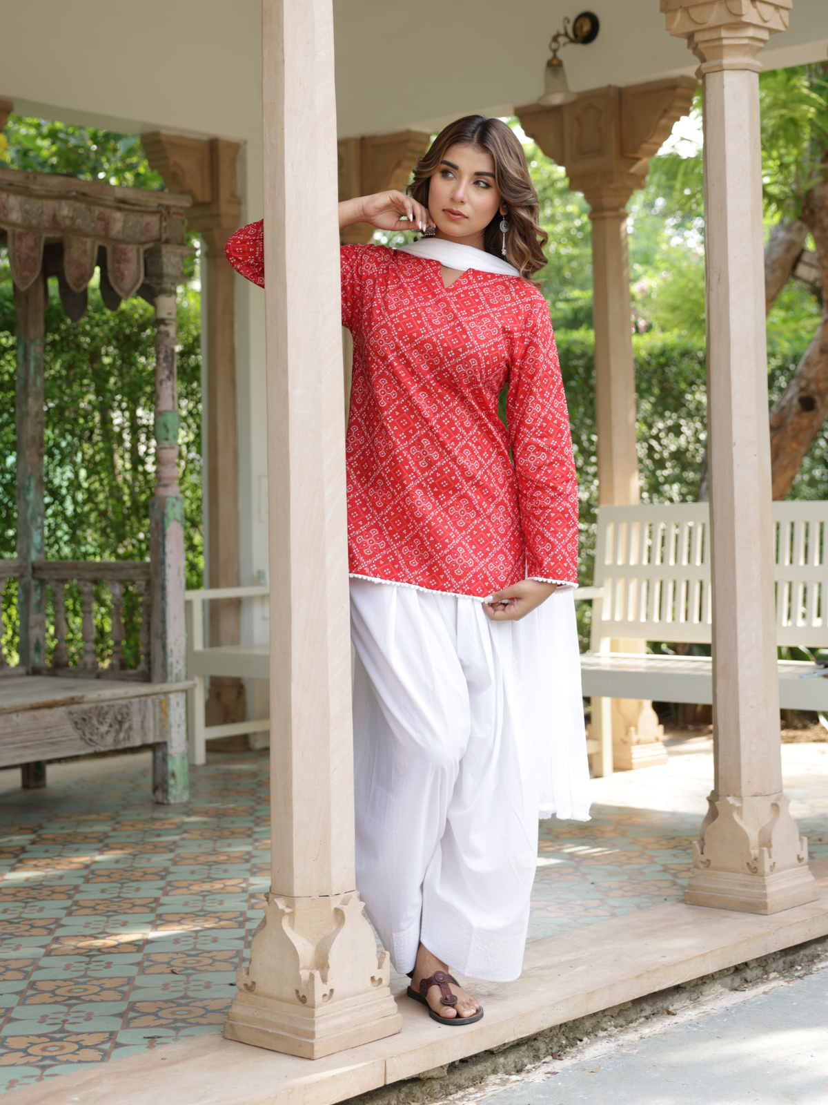 Riva Red Cotton Farshi Salwar Suit Set