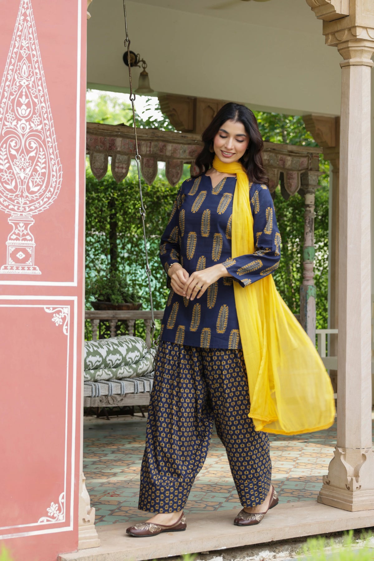 Noor Navy Blue Cotton Farshi Salwar Suit Set