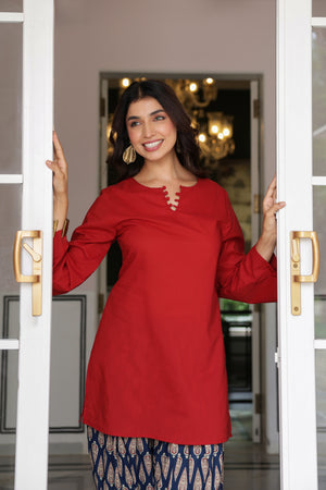 Rosalie Red Cotton Printed Farshi Salwar Set