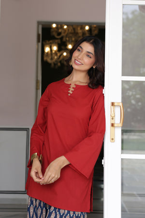 Rosalie Red Cotton Printed Farshi Salwar Set