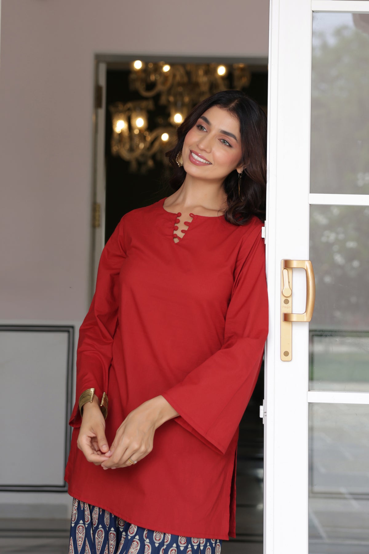 Rosalie Red Cotton Printed Farshi Salwar Set