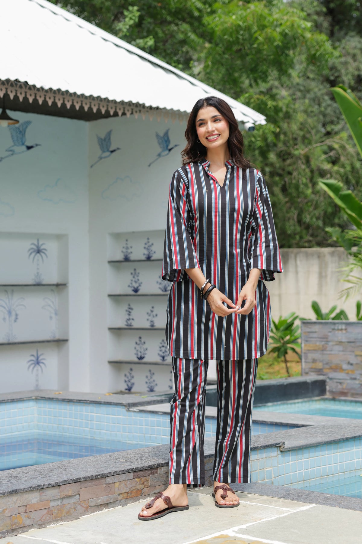 Saanjh Black Striped Cotton Co-ord Set