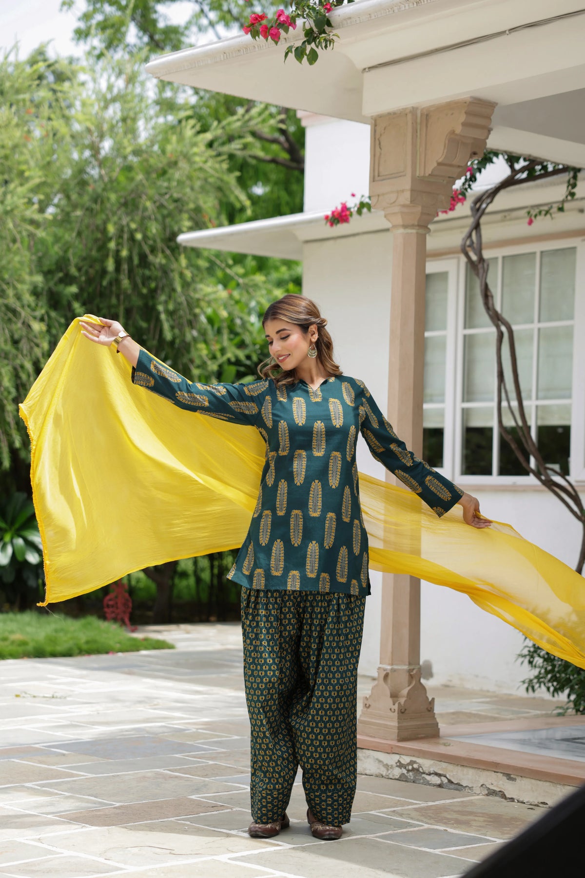 Ziya Bottle Green Cotton Farshi Salwar Suit Set