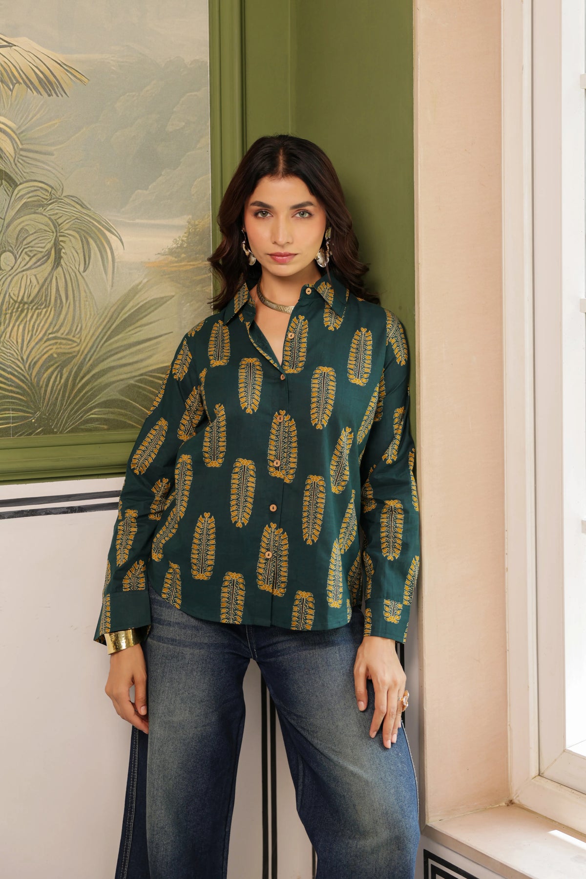 Rhea Cotton Printed Shirt — Relaxed Fit Full Sleeve Shirt
