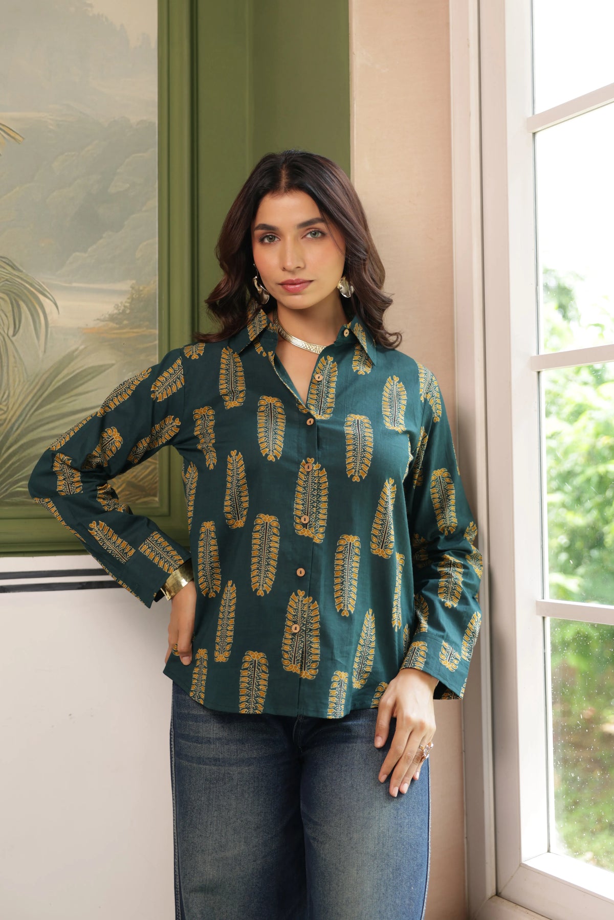 Rhea Cotton Printed Shirt — Relaxed Fit Full Sleeve Shirt