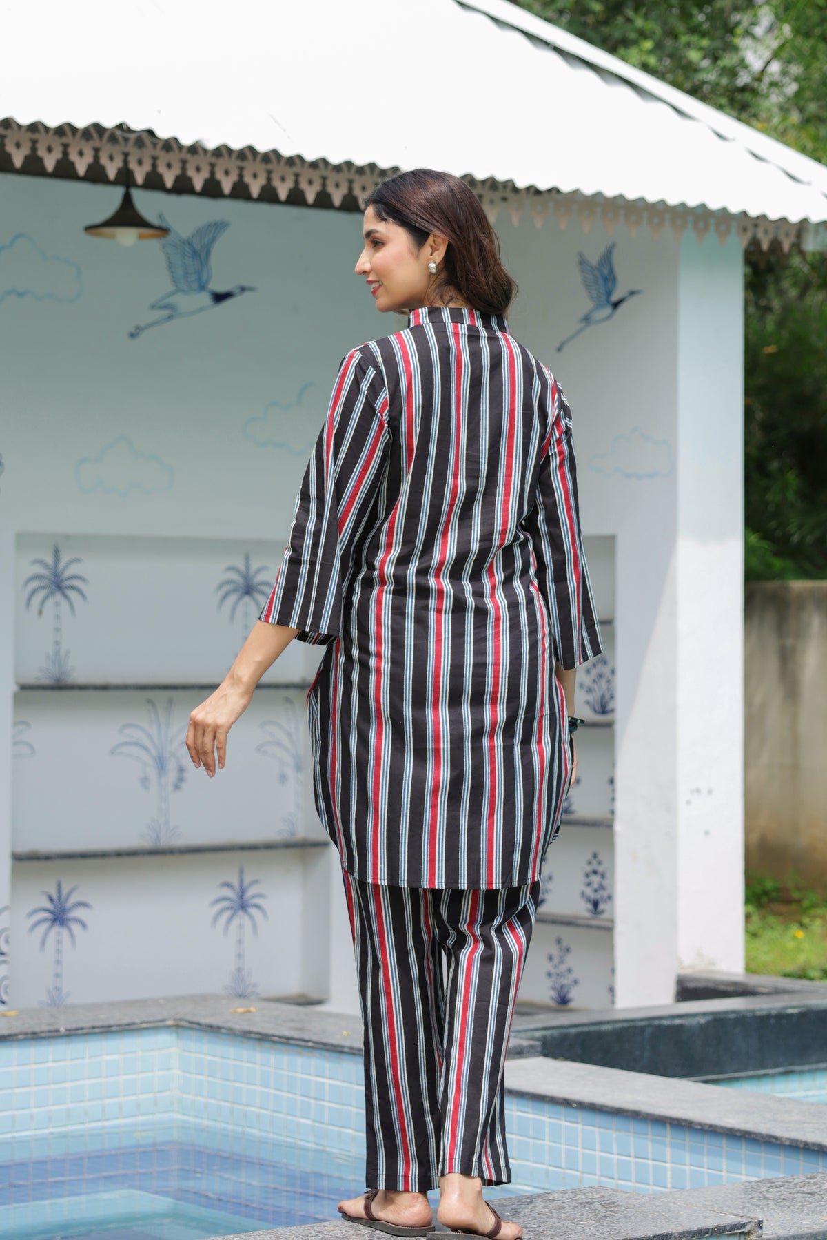 Saanjh Black Striped Cotton Co-ord Set