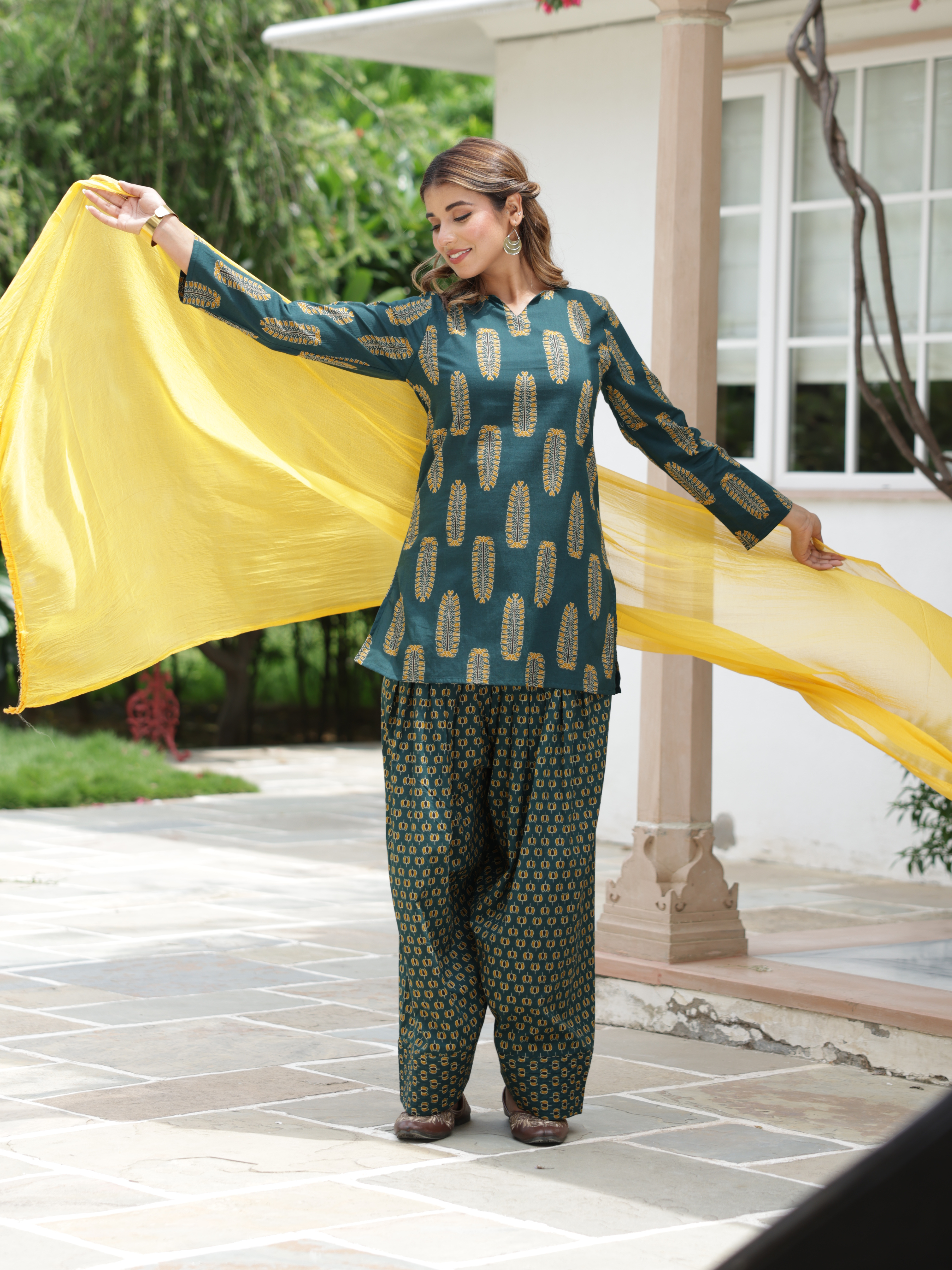 Ziya Bottle Green Cotton Farshi Salwar Suit Set