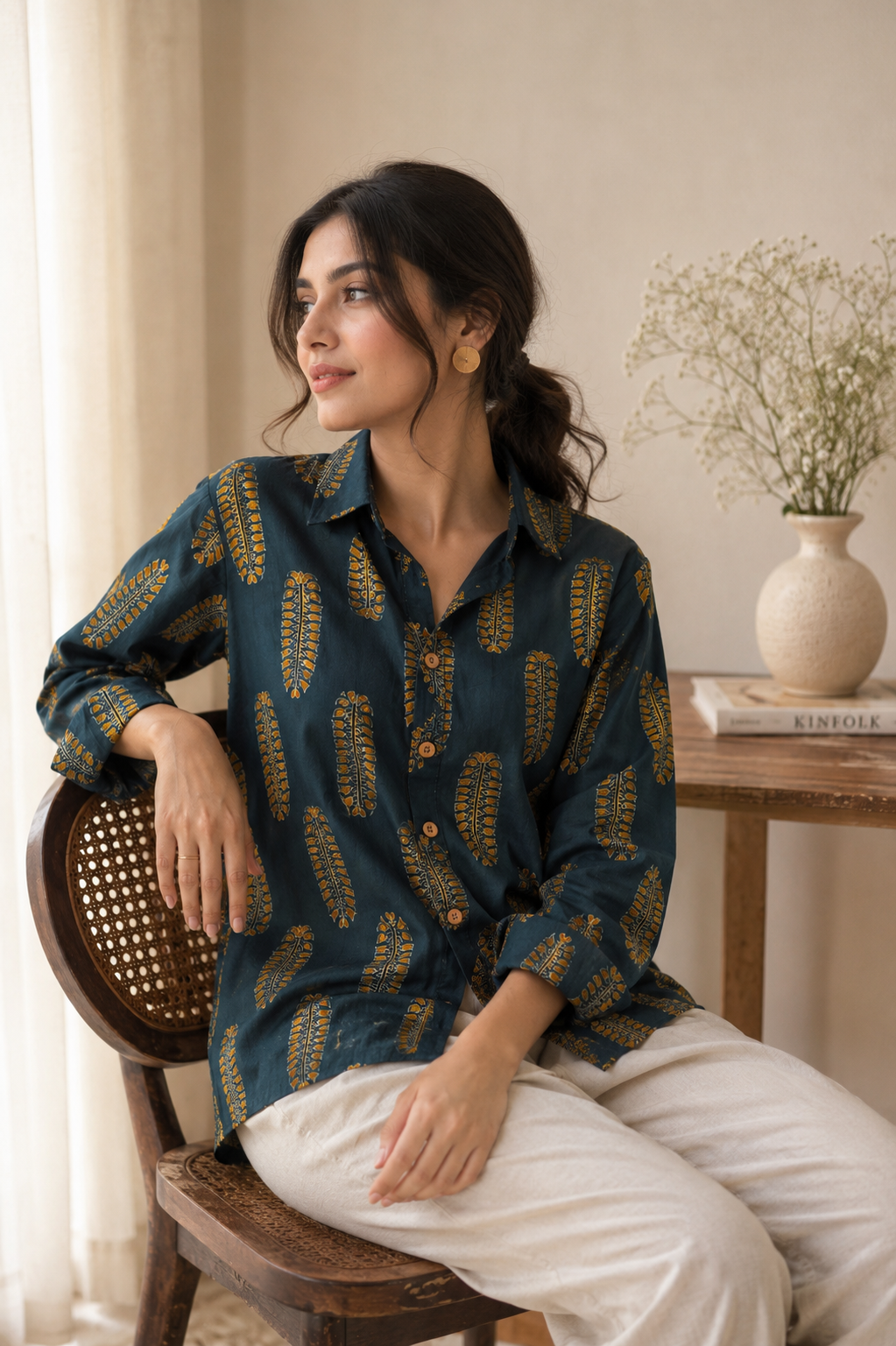 Rhea Cotton Printed Shirt — Relaxed Fit Full Sleeve Shirt