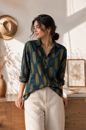 Rhea Cotton Printed Shirt — Relaxed Fit Full Sleeve Shirt