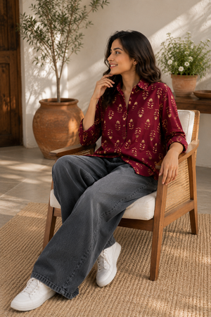 Inaya Cotton Printed Shirt — Relaxed Fit Full Sleeve Shirt