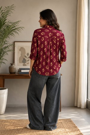 Inaya Cotton Printed Shirt — Relaxed Fit Full Sleeve Shirt